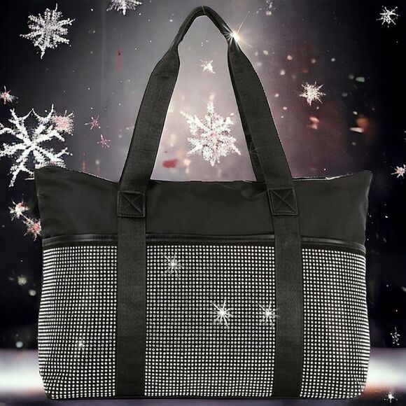 Gorgeous Black Oversized Tote Bling Bag Studded Weekender Activewear - Picture 1 of 8